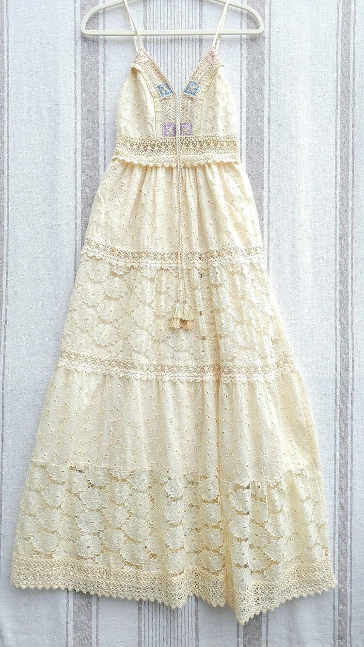 Nekane Dress Womens Small Maxi Sundress Lace Boho Festival Fairy Beach Wedding